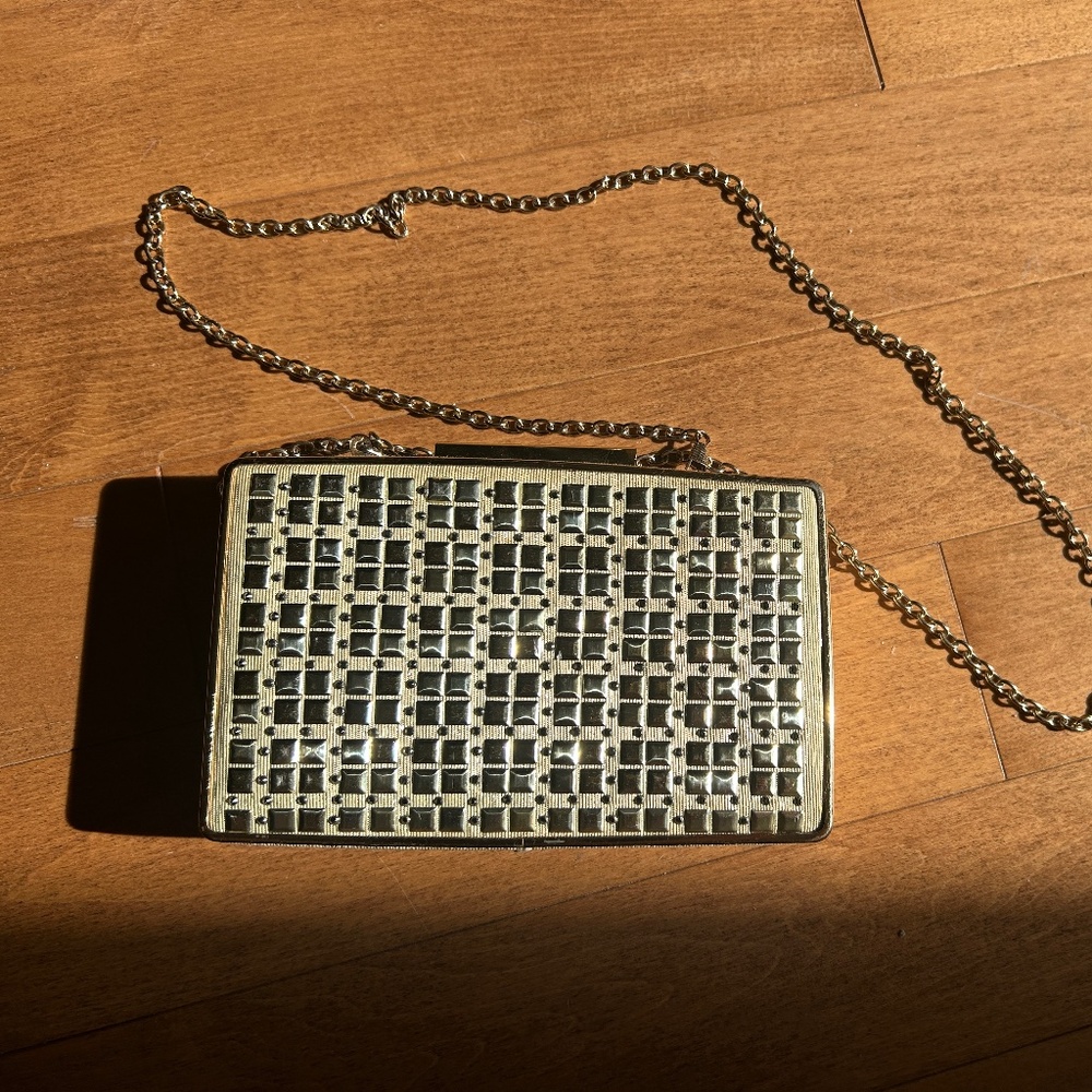MMS Hard Clutch Gold Tone Hard Clutch with Removable Chain